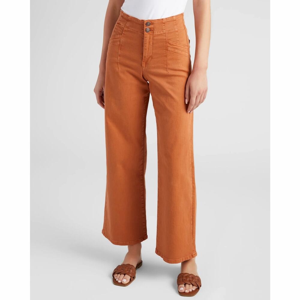 High-Rise Wide-Leg Ankle Pants in Rust